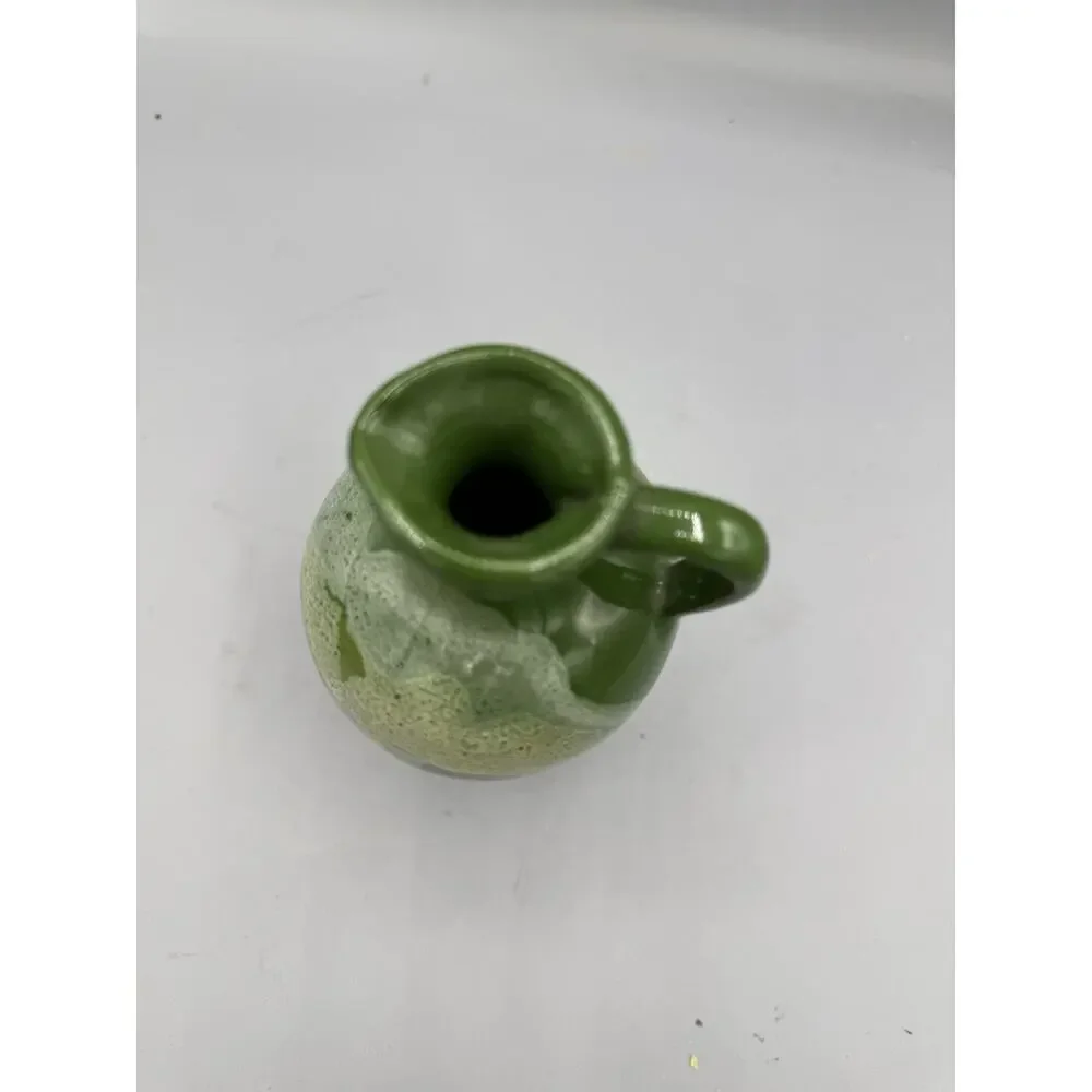 Vintage Green Drip Glaze Pottery Pitcher Vase Studio Style